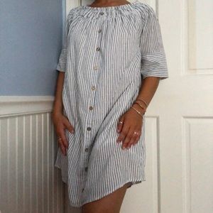 Navy Blue & White Striped Dress